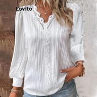 Lovito Casual Blouse Plain Lace Blouse for Women LNL51014
