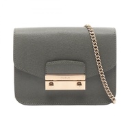 [二手，A級] Furla Julia 單肩包，灰色皮革，Metropolis 鏈條單肩包，女士。