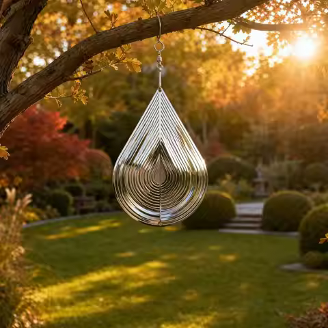Decorative Wind Spinner Hanging Wind Spinner 3d Water Drop Wind Spinner Reflective Stainless Steel G