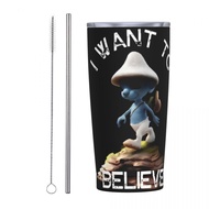 I Want To Believe In Blue Cat Meme Shailushai Insulated Tumbler with Straws Coffee Mugs Double Wall 