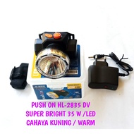 SENTER KEPALA LED PUSH ON HL-2835DV/35W/CAHAYA KUNING/WARM/ANTI KABUT