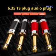 PASO_6.35MM Audio Plug Heavy Duty Metal 1/4-inch Mono Audio Connector DJ Mixer Speaker Amplifier Microphone Jack Golden-Plated Stereo Plug Adapter