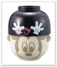 ♥小花花日本精品♥ Mickey 米奇 大臉 黑色 手掌 茶碗 湯碗 飯碗 陶瓷碗 碗蓋組 11099109