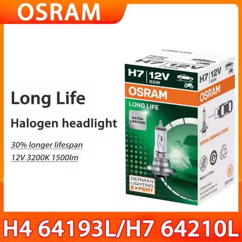 OSRAM LONG LIFE H4 H7 12V 55W Original Auto Halogen Headlight Bulb 3200K More Durable Super Long Lif