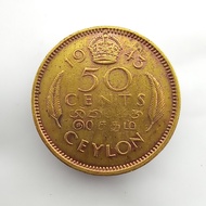 503 - koin kuno srilanka 50 cents 1943 ceylon George VI