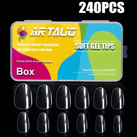 Short Oval False Nail Tips-240PCS Short Soft Gel Full Cover Almond Shape Nail Tips Round Soft Gel Na