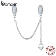 Bamoer 925 Sterling Sliver Charm Heart Tassel Safety Chain Design Simple DIY for Bracelet for Women 