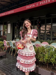 BLT BRAND การันตีเสื้อผ้าแบรนด์แท้ เอี๊ยมกระโปรงยาวสีแดงขาวระบาย+เสื้อ