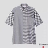 JW ANDERSON x Uniqlo 黑白格紋泡泡紗拼接短袖襯衫