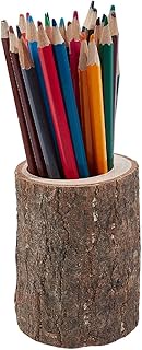 GORGECRAFT Rustic Wood Pencil Holder Vintage Antique Wood Pen Cup Holder Stand Makeup Brush Storage 