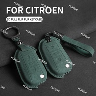 Suede Car Flip Key Case Cover  for Citroen C2 C3 C5 X7 C4 Picasso Berlingo for Peugeot 208 308 408 5