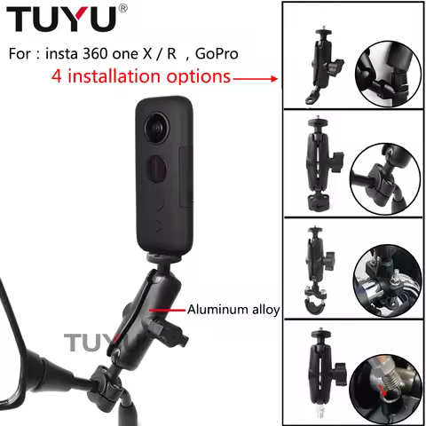 TUYU Motorcycle Bike Camera Holder Handlebar Mirror Mount Bracket 1/4 Metal Stand For insta 360 one 