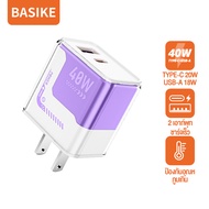 BASIKE【ประกัน 1ป】40W หัวชาร์จเร็ว หัวชาร์ทไว Type c และ USB-A Mini Fast Charger Adapter หัวชาร์จไอโฟ