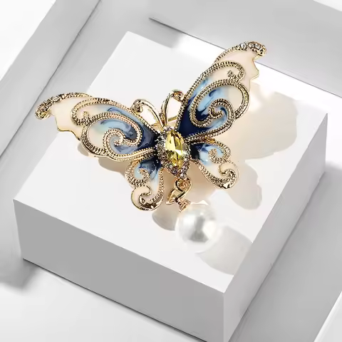 Vintage Colorful Rhinestone Butterfly Brooches Enamel Pins Crystal Flying Insect Animal Pearl Brooch