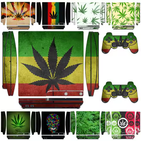 Maple Leaves Vinyl Skin Sticker Protector for Sony PS3 Slim PlayStation 3 Slim and 2 controller skin