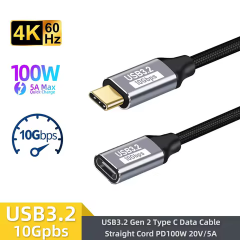 USB C 3 Gen2 10Gbps Extension Cable Type C to C PD 100W QC4.0 3.0 5A Fast Charging Cable For MacBook