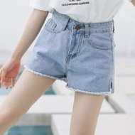 #E60341 Women Short Pants High Waist Jeans Shorts Casual Denim Split Pants