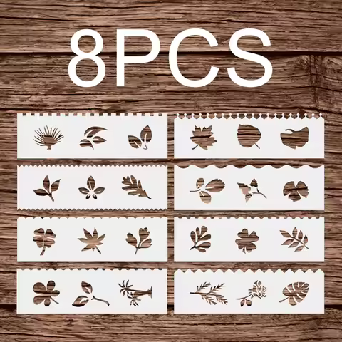 8PCS Border Stencil Template Leaf Edge Painting Stencil for DIY Wall Furniture Decorative Craft