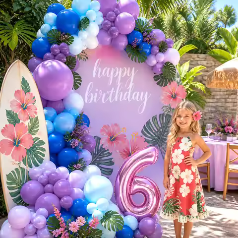 Stitched Aloha Beach Balloon Garland Arch With Coconut Tree Hibiscus Balloons Summer Tropical Kids P