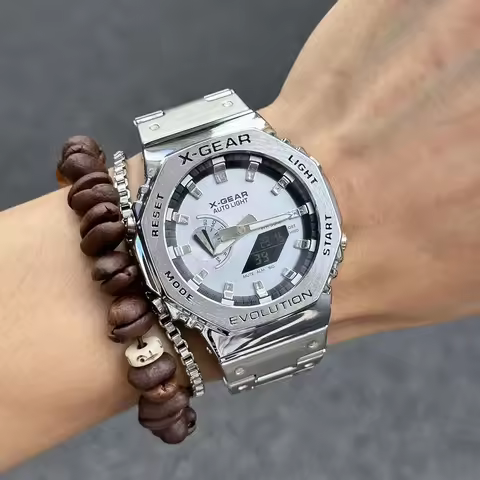 shock resistance Watch GMB Sport Digital Electronic Unisex 2100 Watch Steel Strap LED Dual Display O