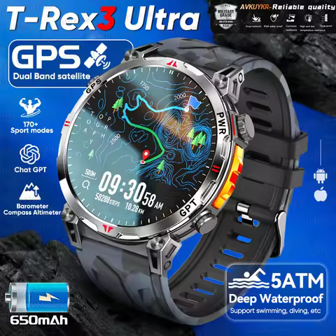 2025New Military T-Rex3 Ultra GPS SmartWatch Built in GPS Compass Altimeter Barometer 5ATM Waterproo