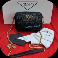 Prada 1BH112 Black Gaufre Nappa Camera Chain Sling Bag