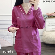 Women Long Sleeve Scrub Top Doctor Uniforms Winter V Neck Nursing Clothes Cotton Dentist Working Scr