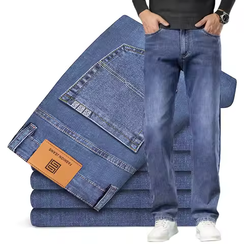 Men's Traight Loose Jeans Cotton Business Casual Stretch Denim Pants Male Trousers Brand Clothing Pl