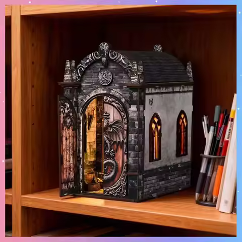 DIY Book Nook Dragon'S Hidden Reaim Assembled Micro Architecture Model Building Kit For Home Dsektop