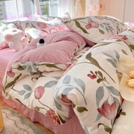 【In stock】Floral Polyster Seersucker BedSheet Flat Bedding Sheet Fitted Single/queen/king Bedsheet Set Cadar Duvet Cover MVAY