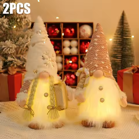 1~2pcs Christmas Gnome Light Up 2025 Christmas Decorations Illuminated LED Night Lights Gnomes Plush