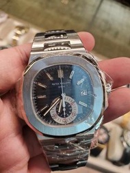 『已交流』👏👏👏PP 百達翡麗 5980 藍面 金鷹 Nautilus 5980/1A-001 PATEK PHILIPPE 計時碼錶 日期顯示 停產