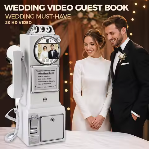 256GB Retro Wedding Video Message Book Telephone Guest Video Sign‑in Machine for Wedding Party Gathe