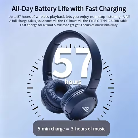 JBL TUNE 520BT Bluetooth 5.3 Foldable On-Ear Headset 57H Ultra Long Standby APP Control Pure Bass Wi