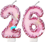 2.8" Pink Butterfly Glitter Number Candles 26th 62nd Birthday Gifts for Women Men Birthday Decoratio
