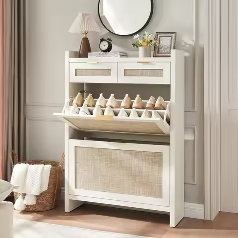 Shoe Storage Cabinet with 2 Drawers & 2 Flip Drawers – Hidden Slim Shoe Organizer for Entryway, Larg