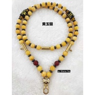 Thai Amulet Necklace, Thai Amulet Necklace, 8mm Yellow Chalcedony Bead Amulet Necklace.