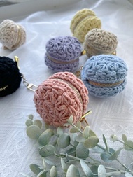 【蜜桃粉】手作鈎織花樣馬克龍迷你散子包零錢包吊飾耳機套鑰匙包