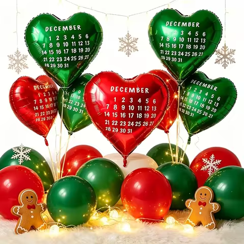 6pcs Red and Green Confetti Balloons December Calendar Christmas Balloons, Christmas Party Decoratio