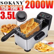 3.5L 2000W Electric Deep Fryer Stainless Steel French Fries Chicken Frying Machine Multifunction Kitchen Grill BBQ Tool
