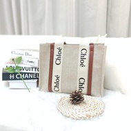 CHLOE 蔻依 Woody 米色拼棕色 中號 托特包