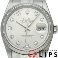 勞力士 Datejust 男士腕錶 10P 鑲鑽 Datejust 男士腕錶 16234G(T) 帶原裝盒和保固卡 K18WG/SS 男士腕錶 銀色拋光 1996 年 成色極佳 [二手]