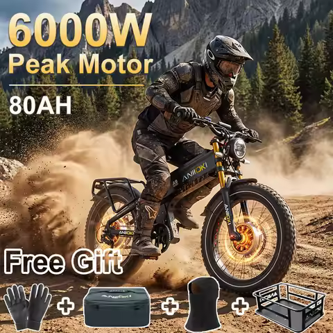 ANIIOKI Dual Motor 6000W Electric Bike 60V 80Ah Battery 47mph EBike Fat Tires 26"*4.8" Suspension Ai