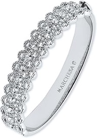 Silver Tone Clear Crystal Filigree Hinged Bangle Bracelet, 2.5 inch diameter, Glass, crystal