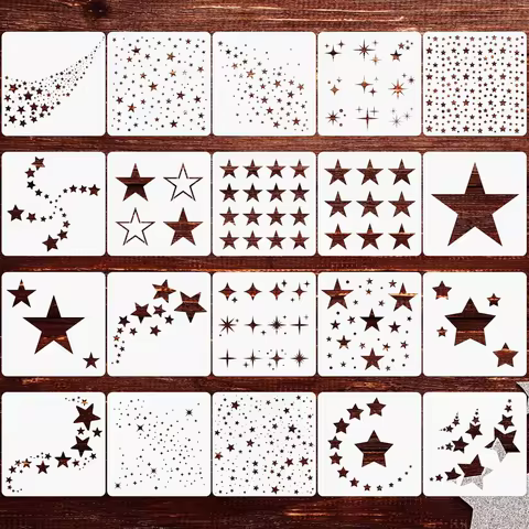 20PCS Star Stencils for Painting Reusable Template Set 5.1x5.1 Inch for DIY Wall Wood Canvas Art Cra