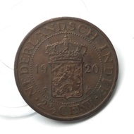 Uang Koin Kuno Nederlandsch Indie 2.5 Cent 1920 Original