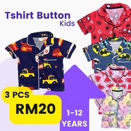 [1Y-12Y] Baju TShirt Kanak Kanak / Kids T-shirt Cotton Boys Girls / Baju Budak Butang Tengah Murah Viral Borong