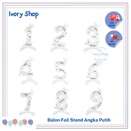 PUTIH Happy Birthday Medium White Number Foil Balloon with Stand Holder 0-9 60cm new model