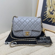 香奈兒 Chanel 20S 淡灰色金球cf方胖子 羊皮金球鏈條包單肩斜挎包