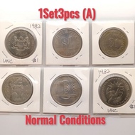 1Set3pcs (A) Normal 1Dollar 1969 Singapore+1Ringgit 1971 Malaysia+1Ringgit 1982 Malaysia Duit Syilin